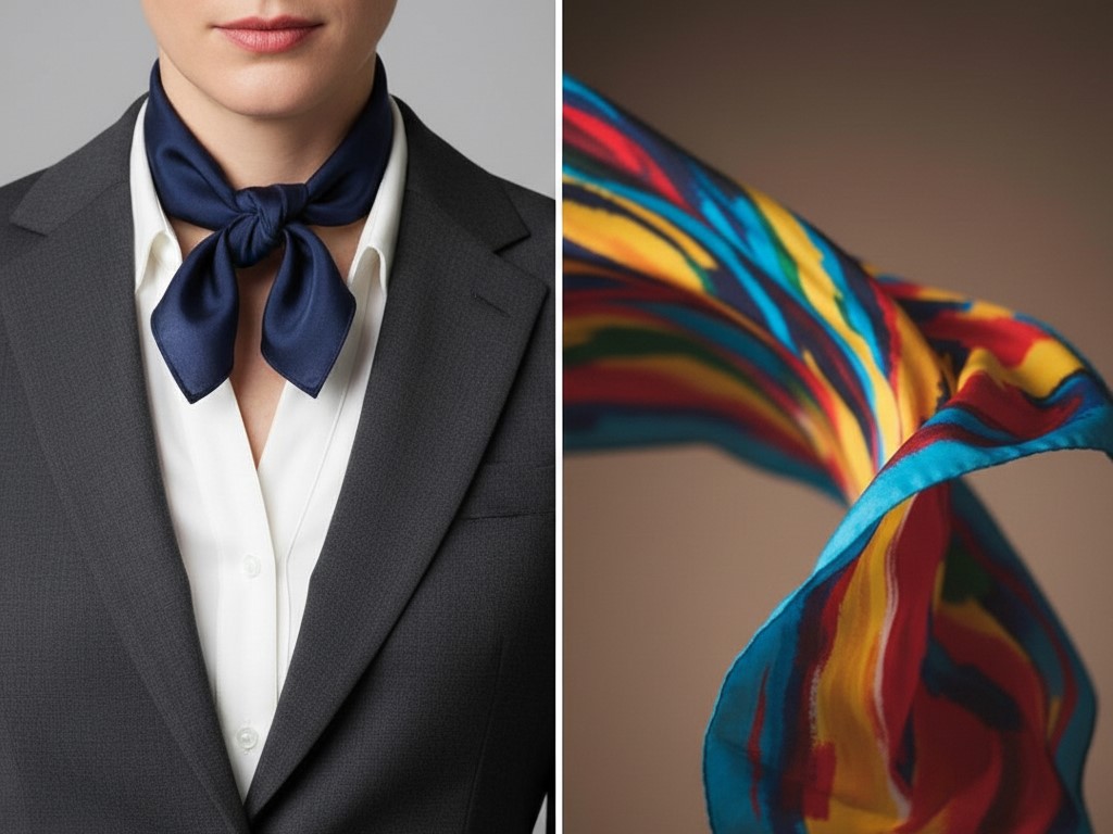 Imagen dividida que muestra la dualidad entre un traje gris formal y un pañuelo de colores vibrantes, simbolizando la conexión con la esencia y el desarrollo personal.